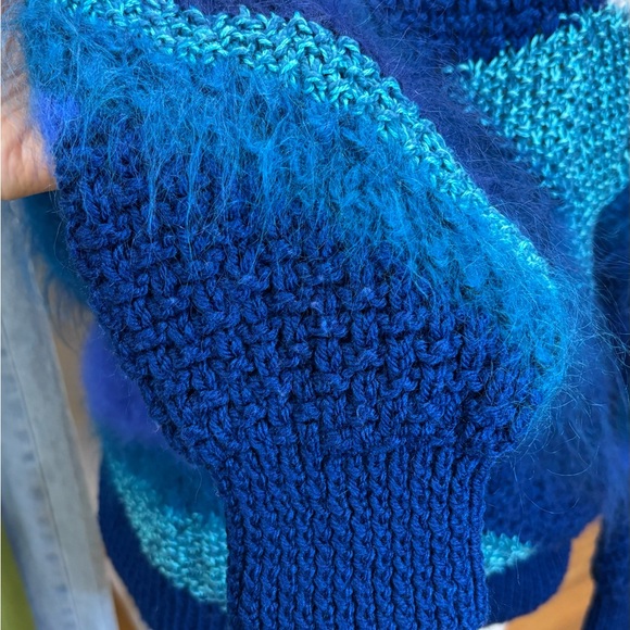 Multi-Textured Blue Geometric Pattern Sweater - Picture 5 of 5